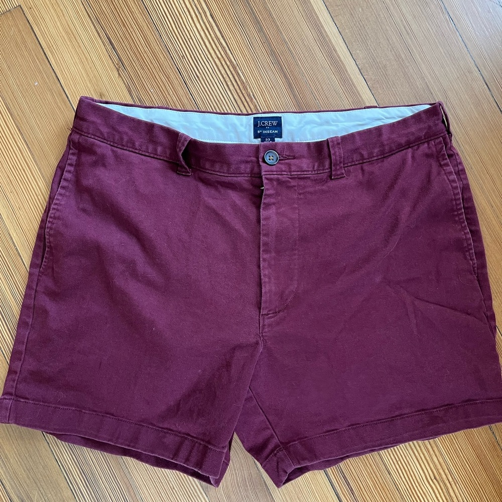 Burgundy J. Crew shorts- 5” inseam, 32” waist